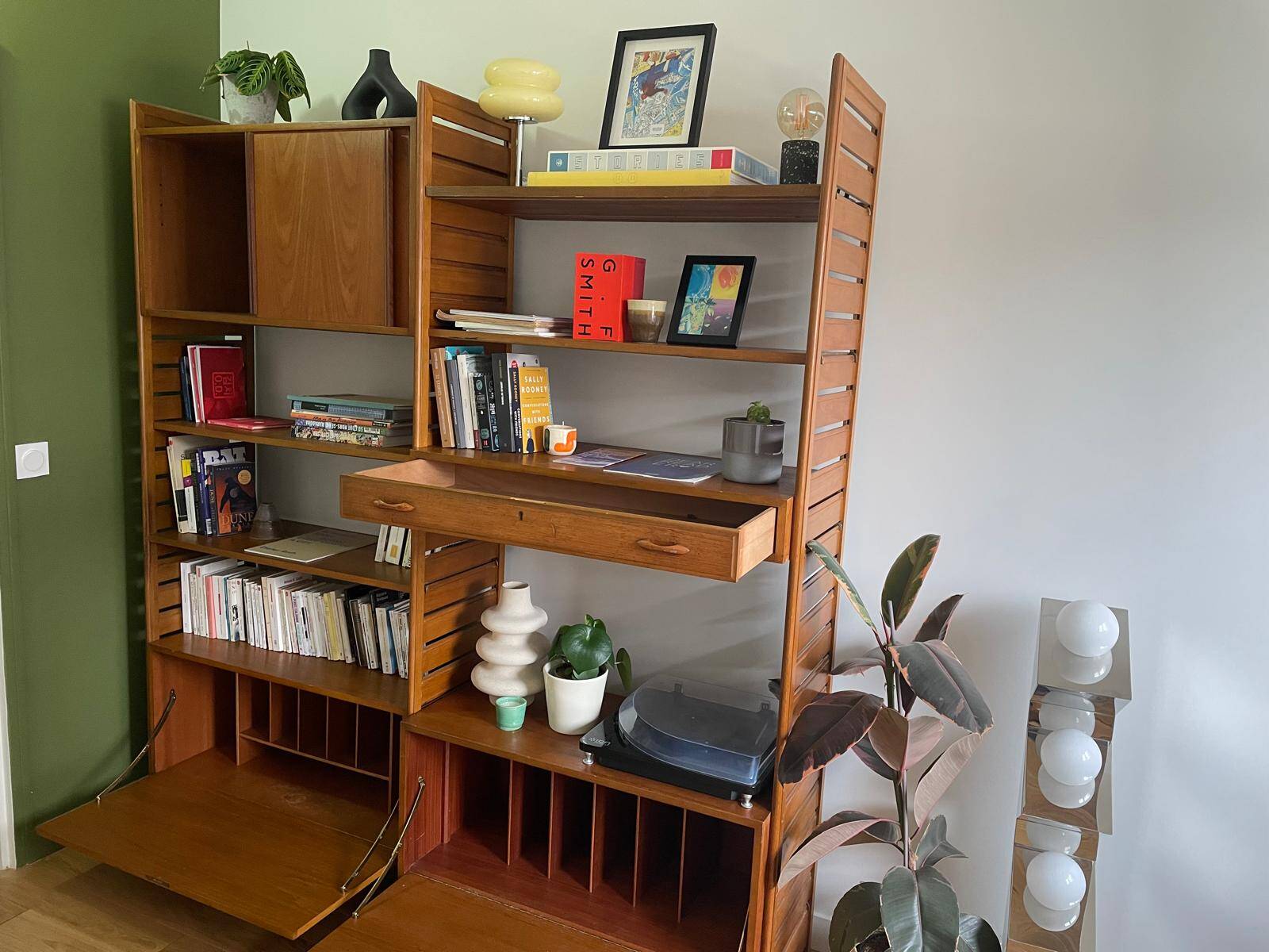 Modular Ladderax shelf in teak, 2 bays, Staples