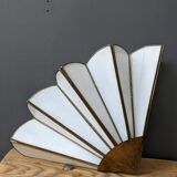 Pair of mother-of-pearl and brass fan wall lamps