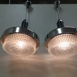 Pair of design metal chandeliers, Napako/UFO, 1970's.