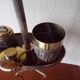 Ashtray on foot vintage, gold metal, tablet in formica 60/70