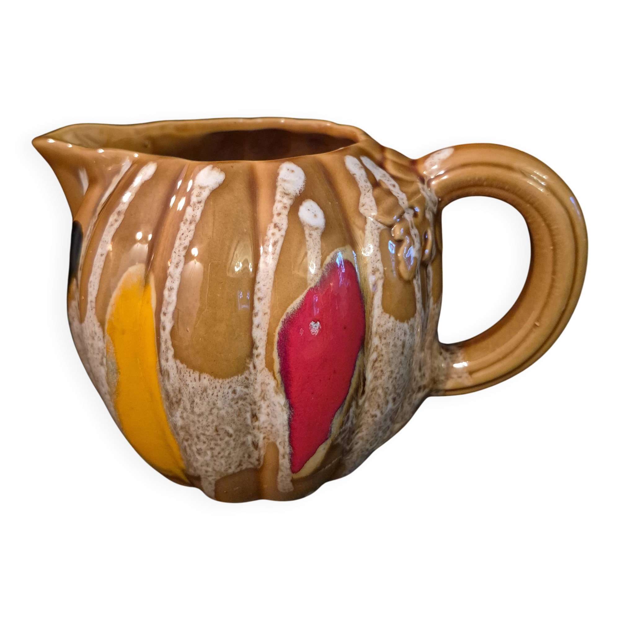 Melon-shaped ceramic jug, signed Poët-Laval, Cavaillon.