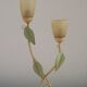 Vintage Italian Double Light Table Lamp Green Leaves Glass Shades