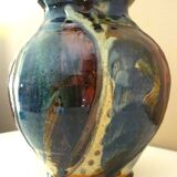 Ceramic vase, glazed stoneware, floral decoration, signature to be identified