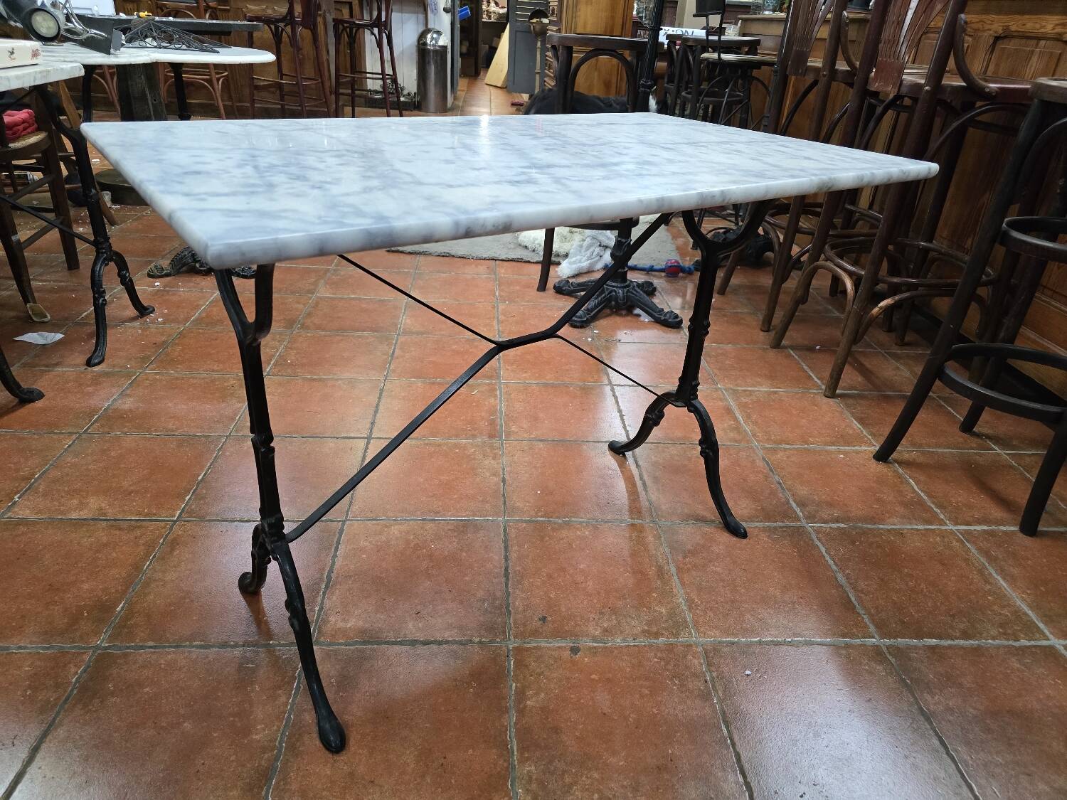 Cast iron bistro table with marble top