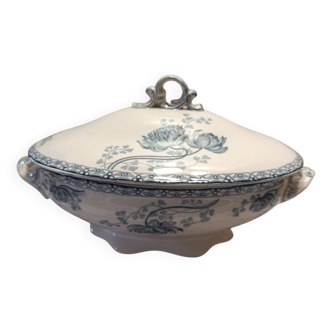 Small Sarreguemines Royat Blue Lotus Soup Tureen