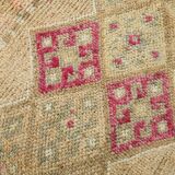 Sand Beige & Pink Turkish Vintage Runner Rug, 80x413Cm
