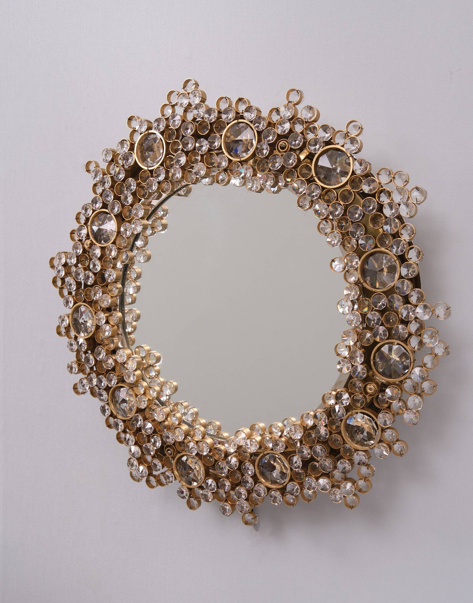 Miroir à couvercle arrière Palwa Crystal, Hollywood Regency années 1970