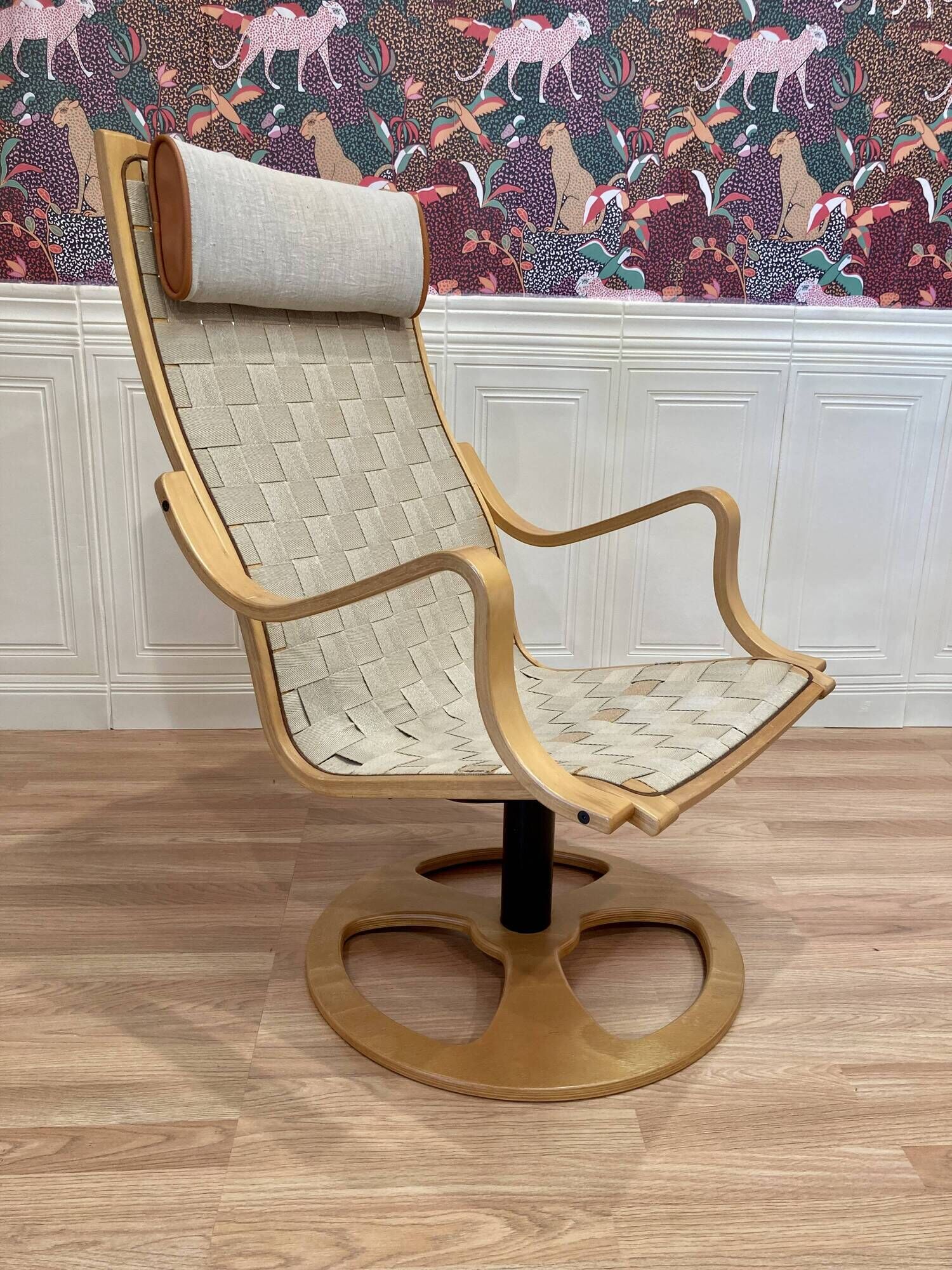 Swivel armchair and matching ottoman, Scandinavian design, 1960s.