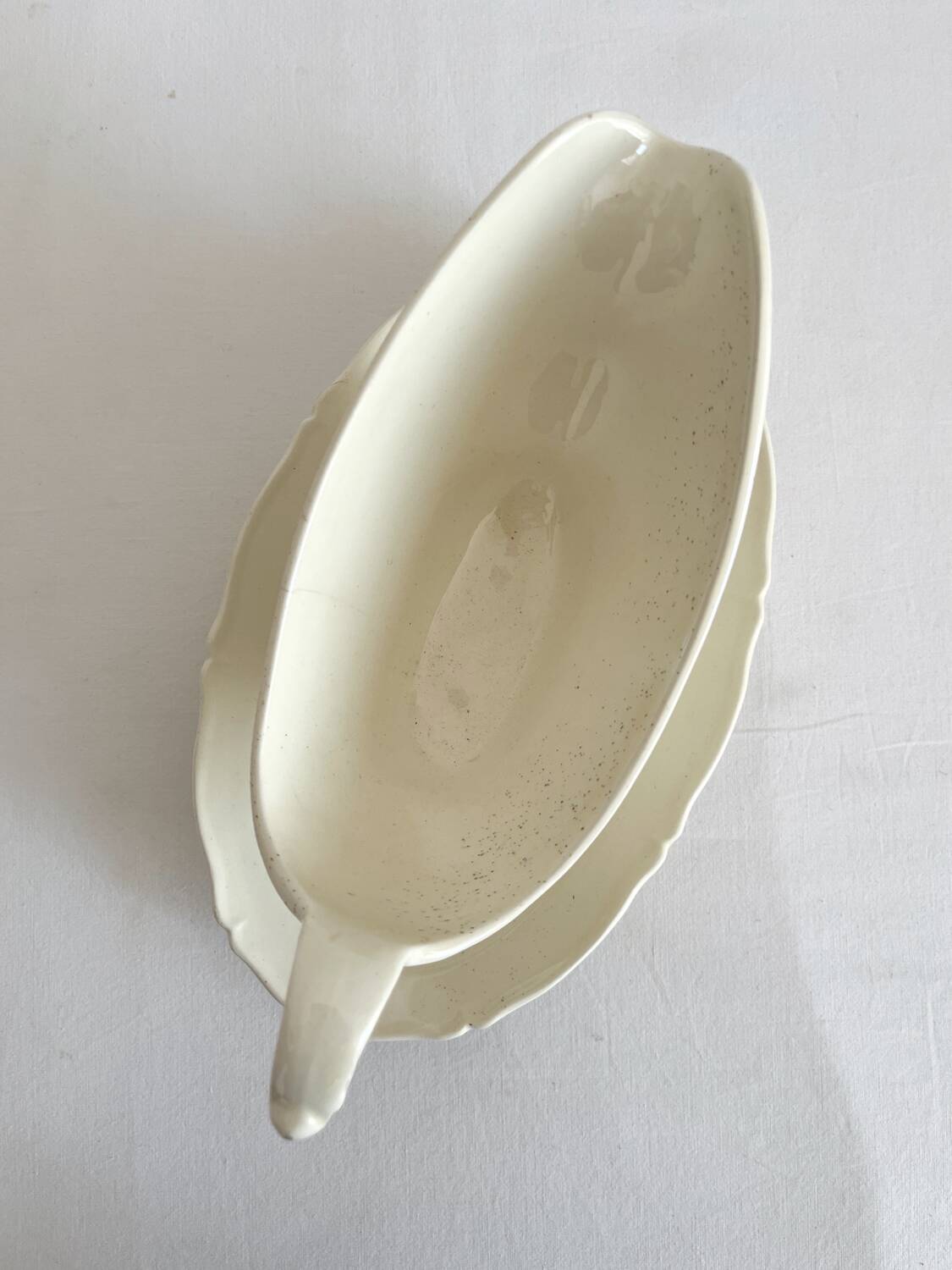 Antique ironstone gravy boat, Montereau earthenware