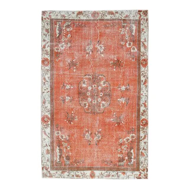 Vintage Turkish Oushak Handmade Wool Cotton Red Area Rug 191x311