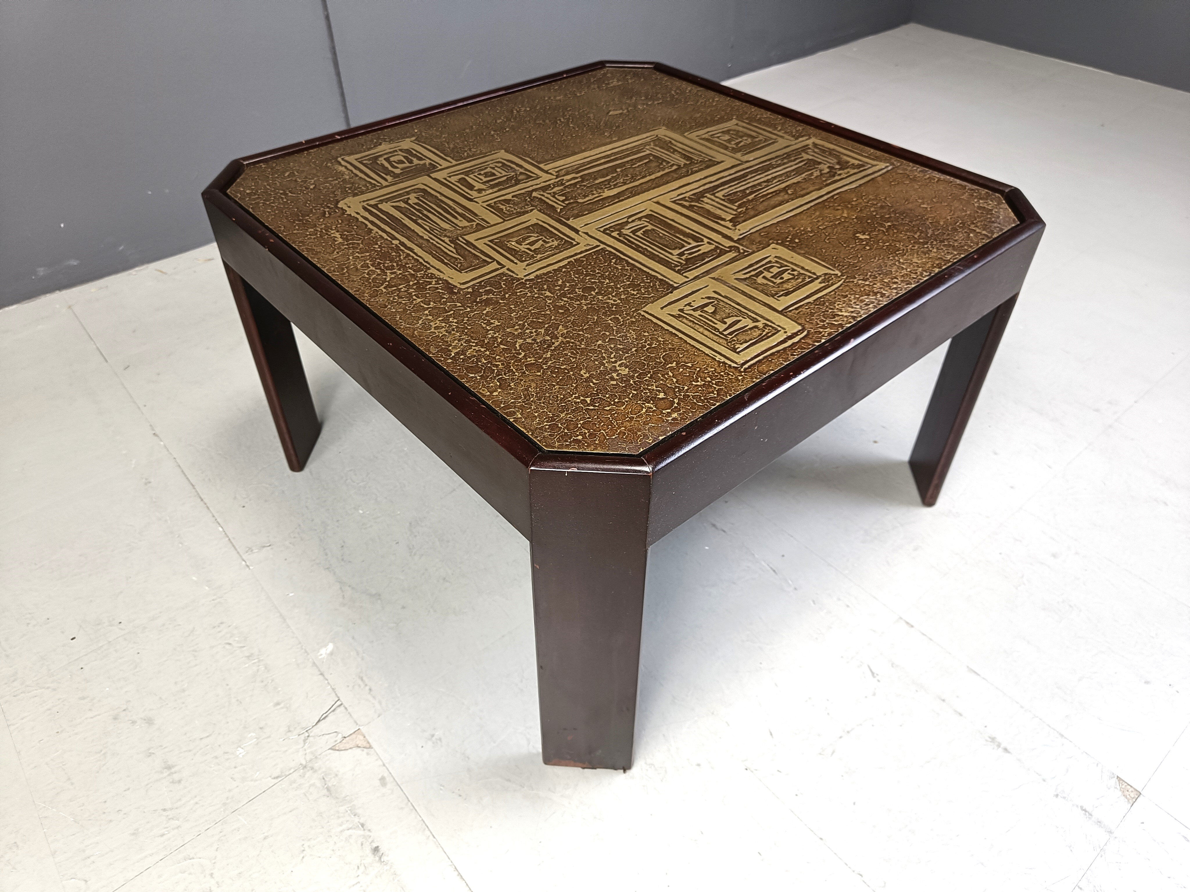 Vintage etched brass side table, 1970s