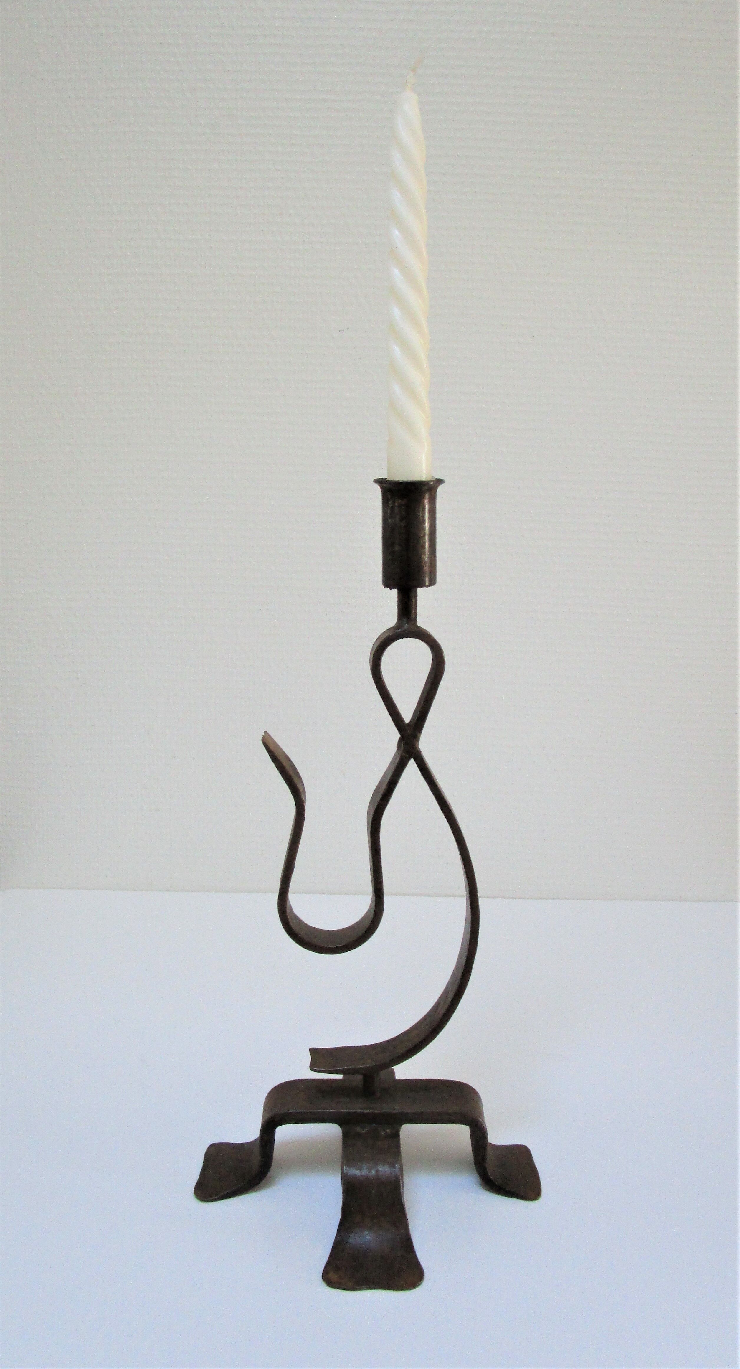 Brutalist candle holder wrought iron beaten patinated H. 37 cm