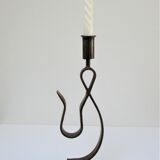 Brutalist candle holder wrought iron beaten patinated H. 37 cm