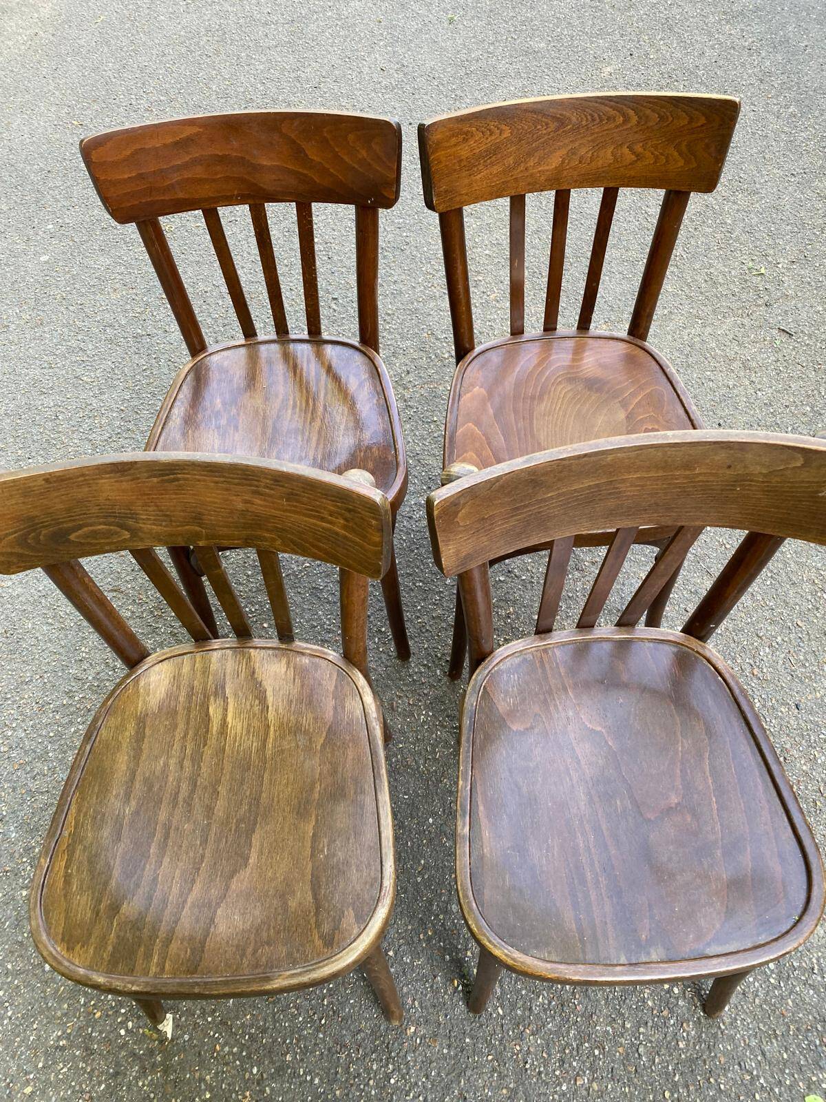 4 dark oak satin bentwood bistro chairs