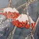 Original framed watercolor bird on snowy rowan tree