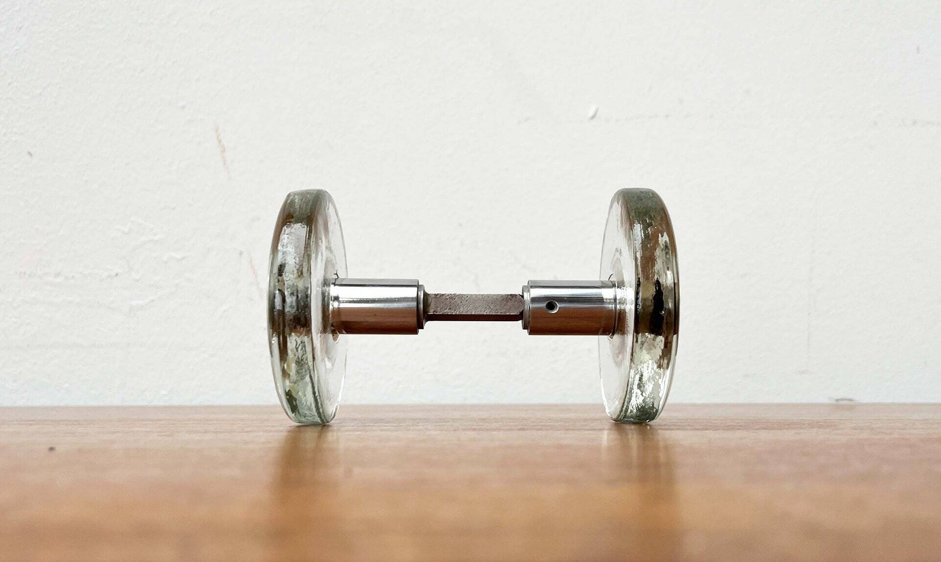 Mid-century modern glass and metal door handle from the space age, Germany, 1960s.