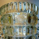Thick, molded glass ear vase, art deco period and style, stylized leaves and grapes