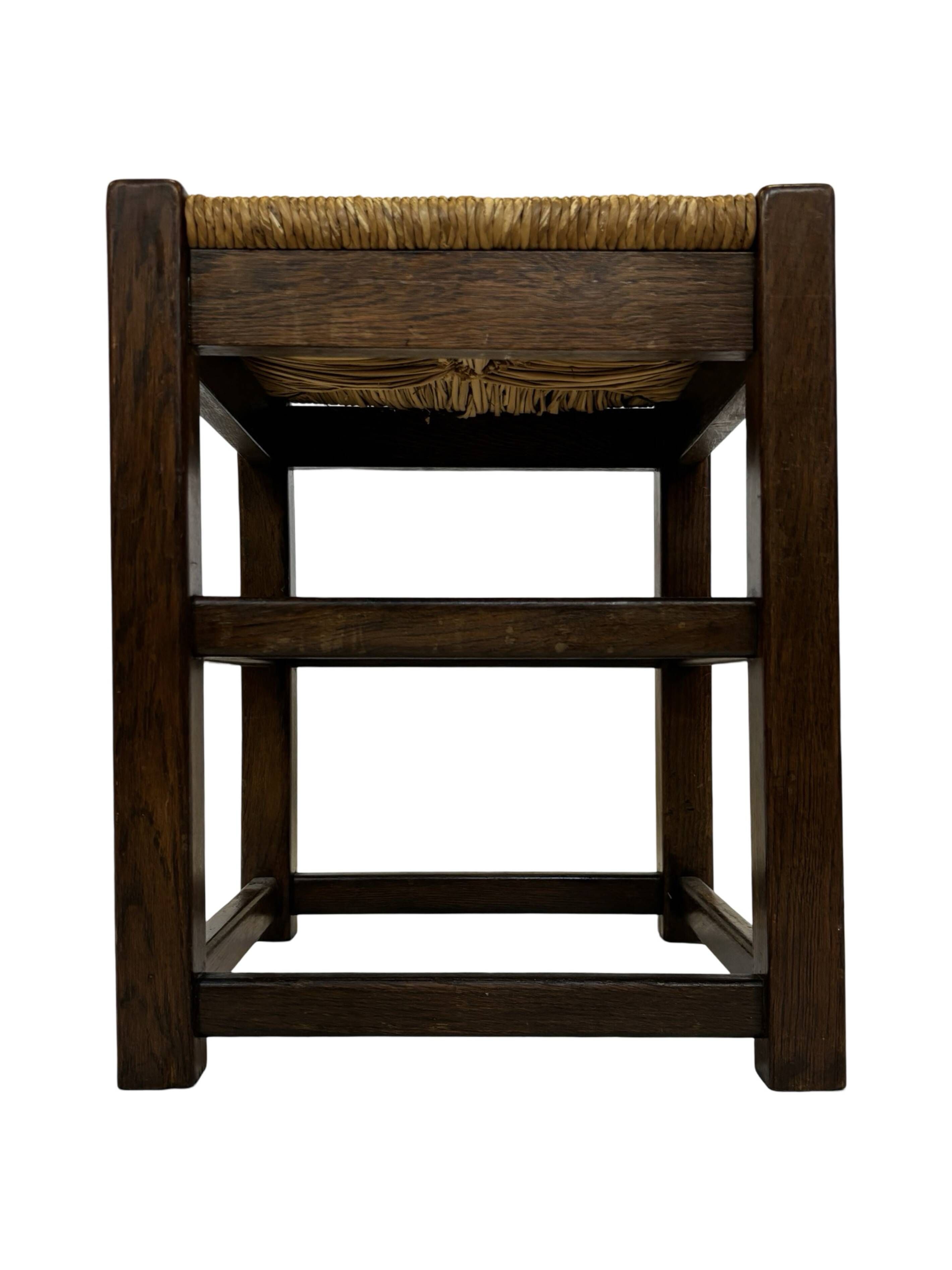 Vintage wooden stool straw seat 60s minimalist design