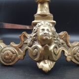 Paires de Chenets Cheminée En laiton Decor marmousets fonte Style Louis XIV Loft