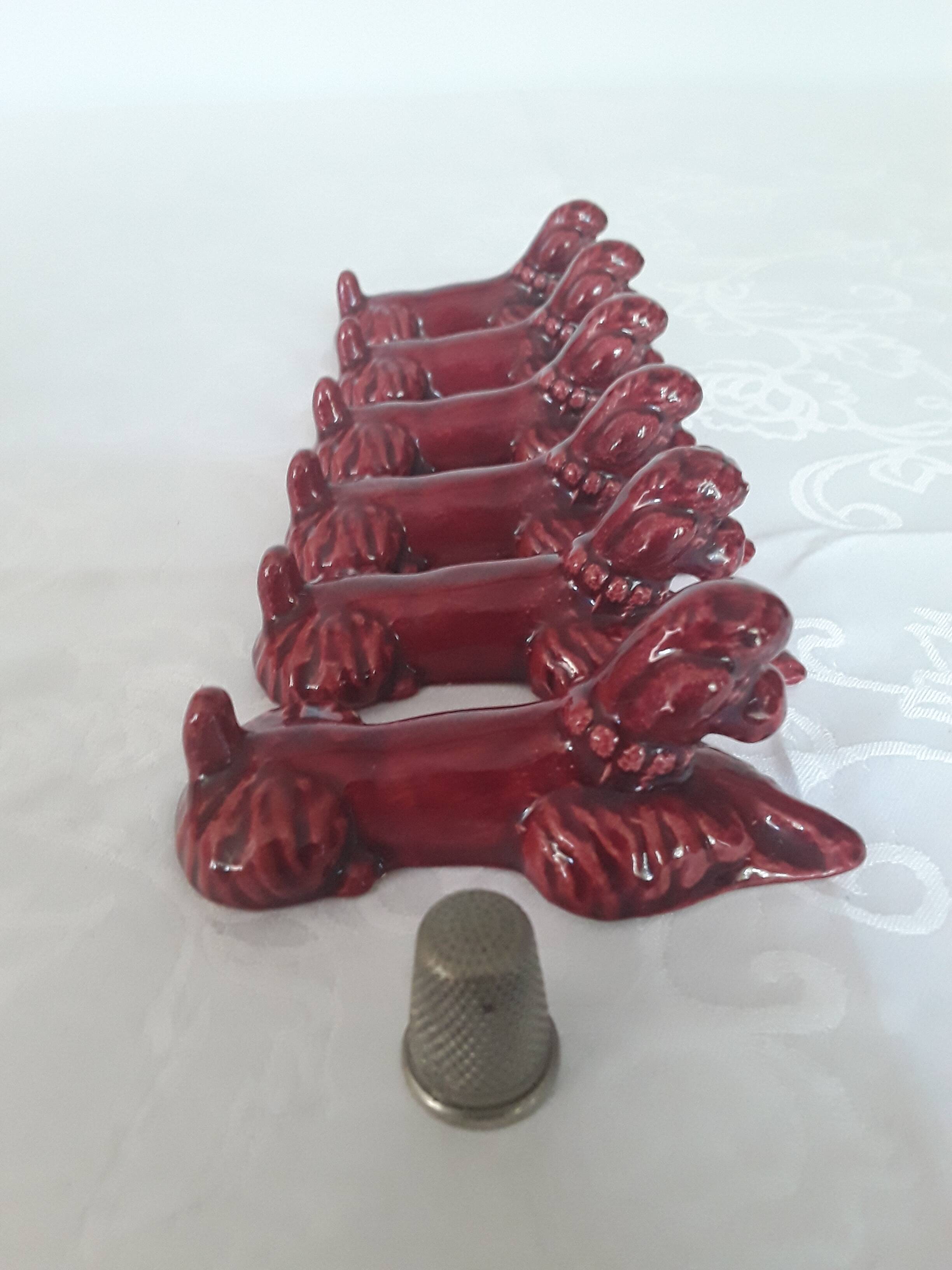 6 ceramic poodle dog knife holders