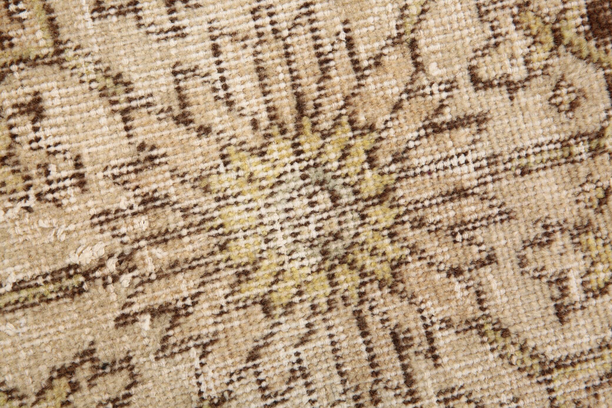 3x13 Persian Cream & Brown Oriental Vintage Runner Rug, 91x392Cm