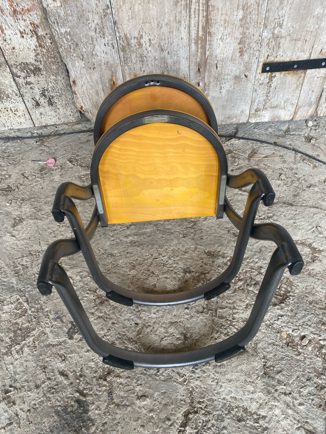 Pair of Chairs SOUVIGNET Model ELODIE Grey Metal & Wood Made in France