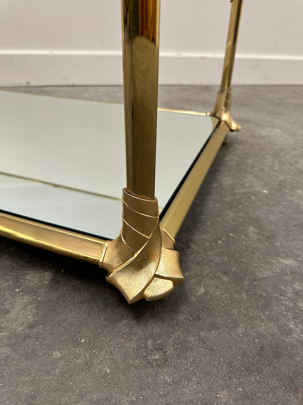 Elegant vintage mirrored brass coffee table, 1980s France.