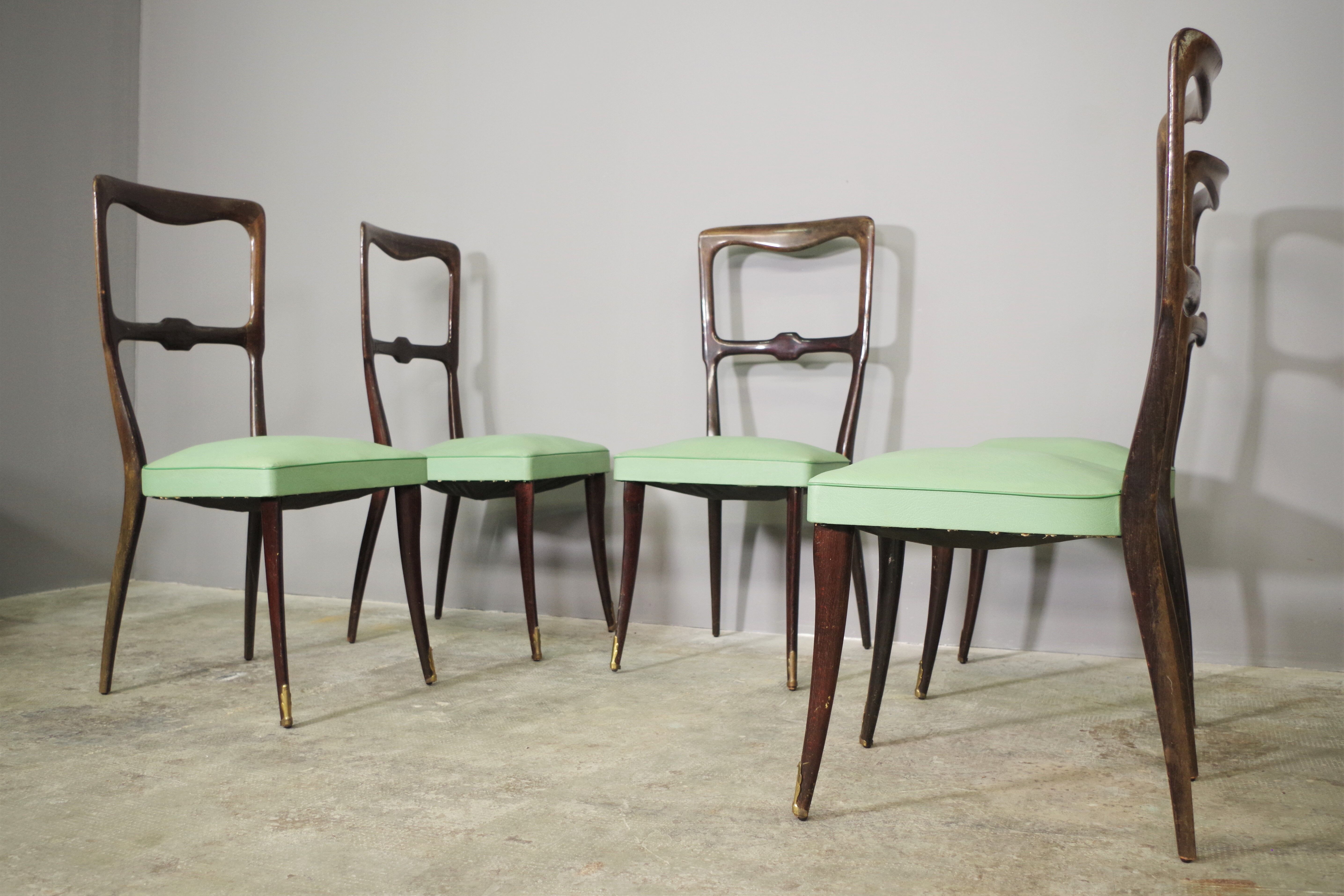 Set of 4 beech wood chairs from the 1950s