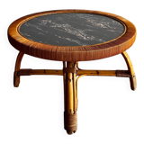 Rattan Bamboo Coffee table Marble top look