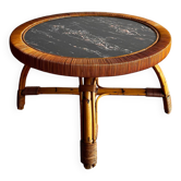 Rattan Bamboo Coffee table Marble top look