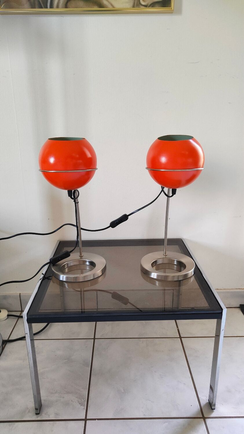Set of lamps eyes ball orange 1990