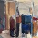 Large original Swedish oil on canvas - 'Blue Bottle and Books' by Gustav Adolf Johansson - 1962 - vintage and framed