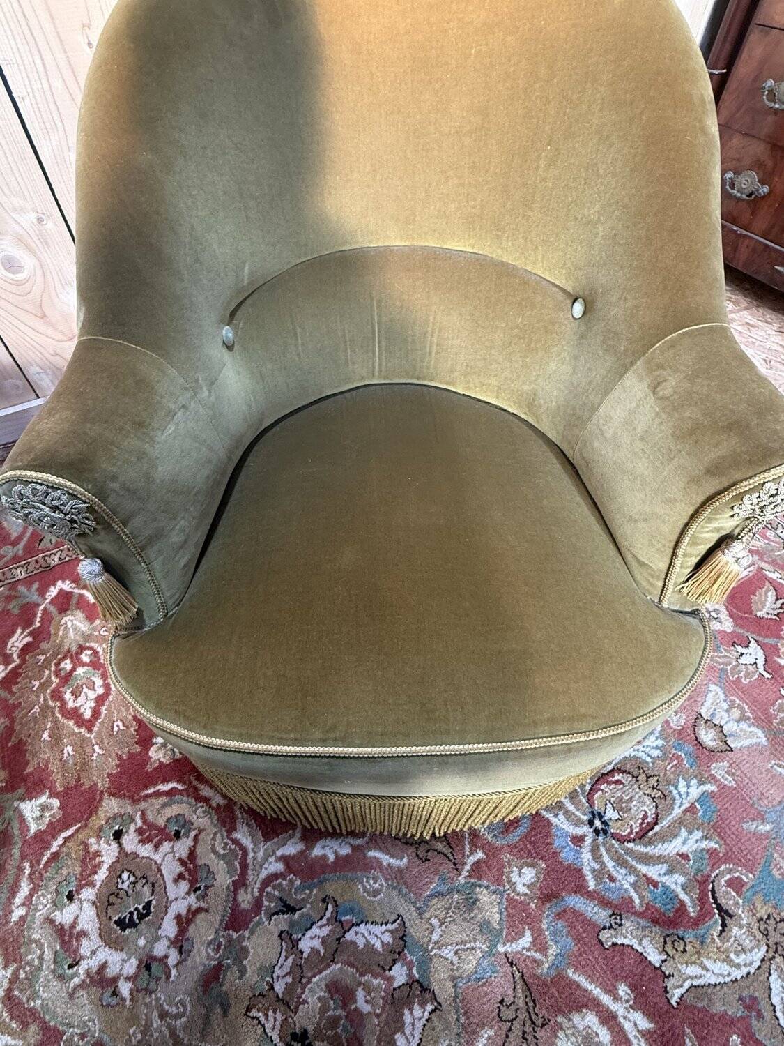 Pair of Napoleon III style crapaud armchairs in two-tone velvet.