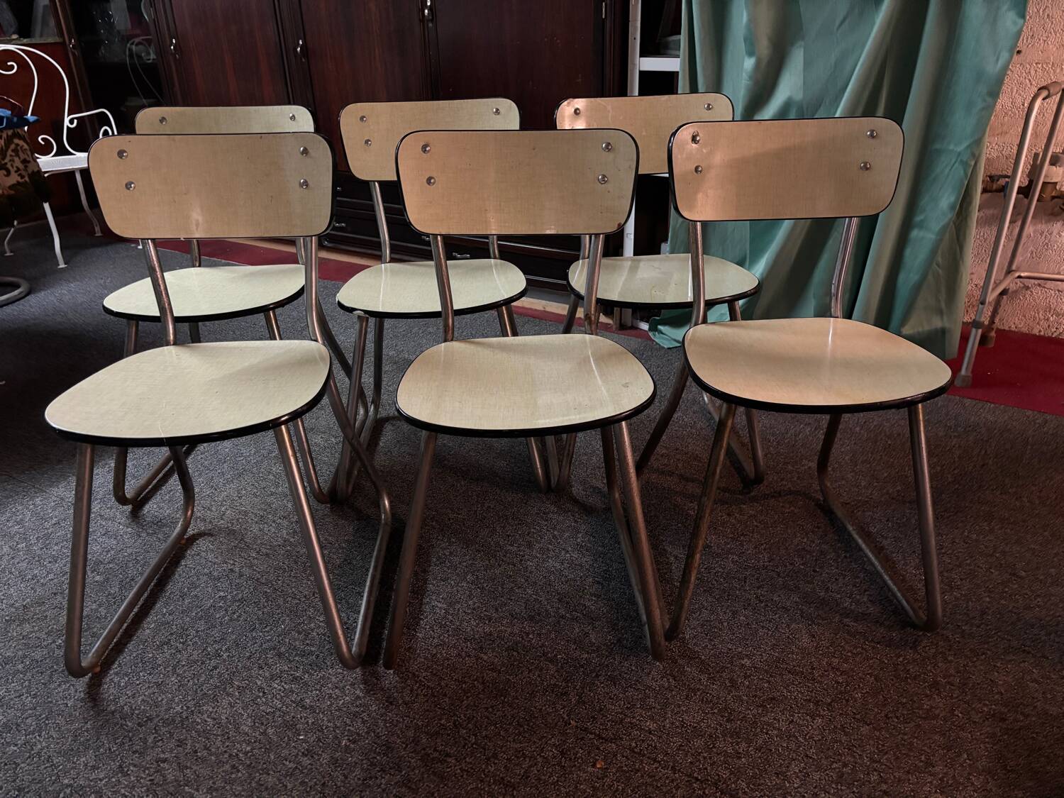 6 vintage design Formica and stainless steel chairs