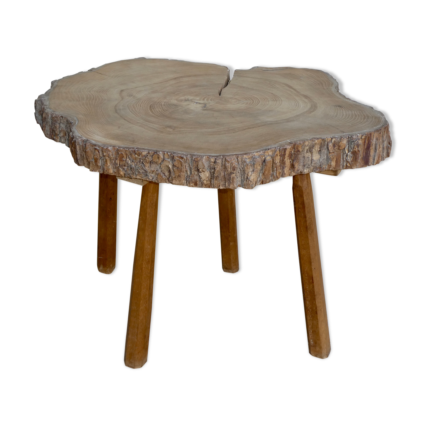 Table basse guéridon en bois brut tronc d'arbre