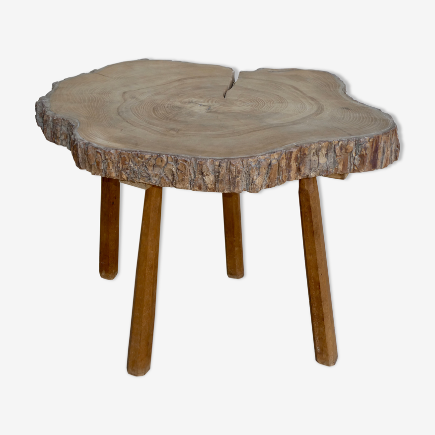 Table basse guéridon en bois brut tronc d'arbre | Selency