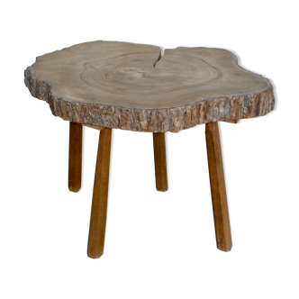 Coffee table, raw wooden pedestal, tree trunk