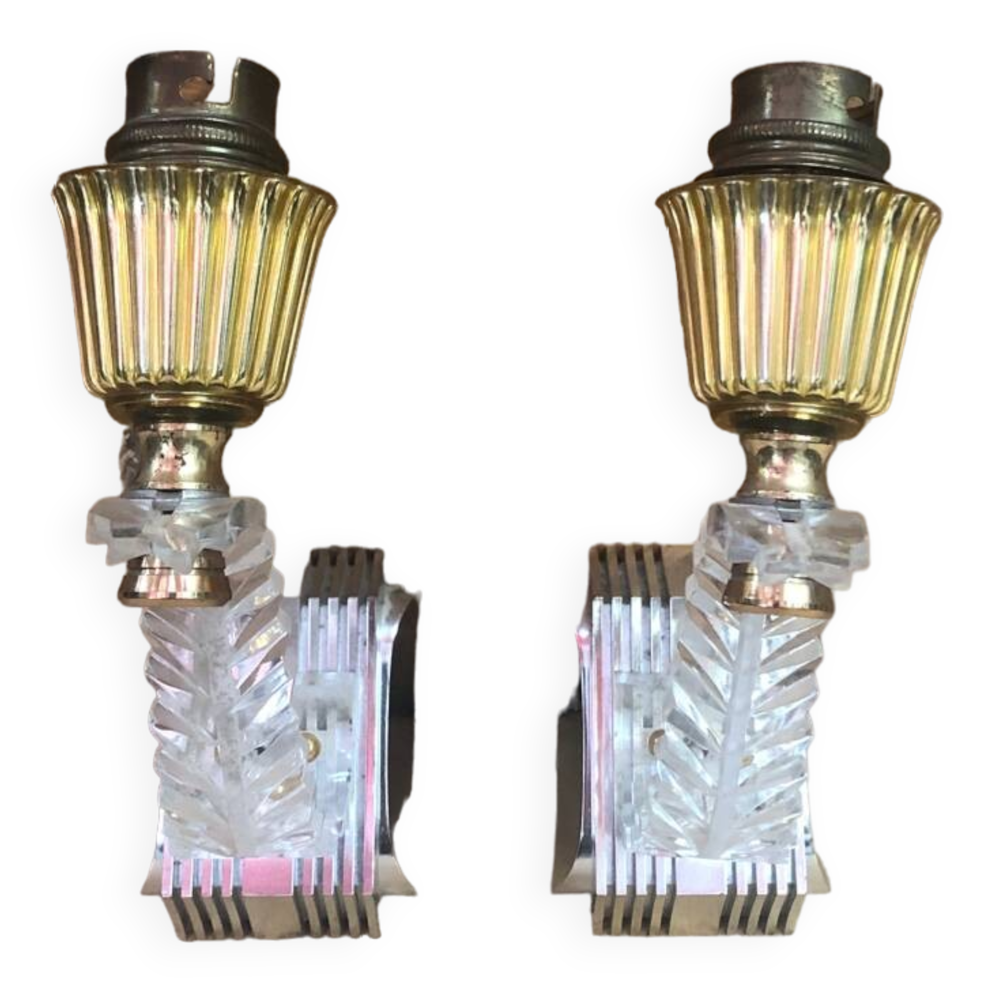 Pair of old golden plastic wall lamp + perspex plexi vintage