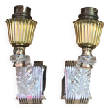 Pair of old golden plastic wall lamp + perspex plexi vintage
