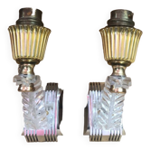 Pair of old golden plastic wall lamp + perspex plexi vintage