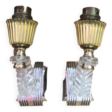 Paire ancienne applique plastique doré + perspex plexi vintage