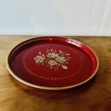 Large red enameled sheet metal tray - floral decoration - Sun Cloud - Made in England
