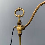 Adjustable brass table lamp with opaline glass shade