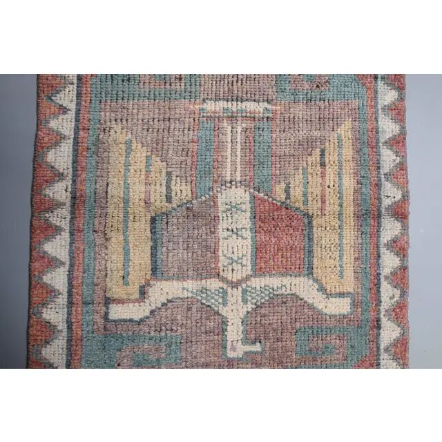 Vintage Turkish Oushak Handmade Wool Cotton Pink Runner Rug 97x323