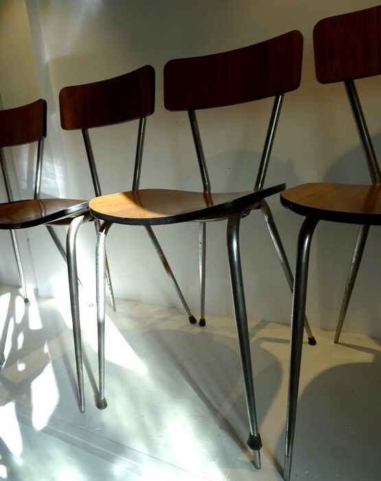 Lot de 4 chaise formica marron