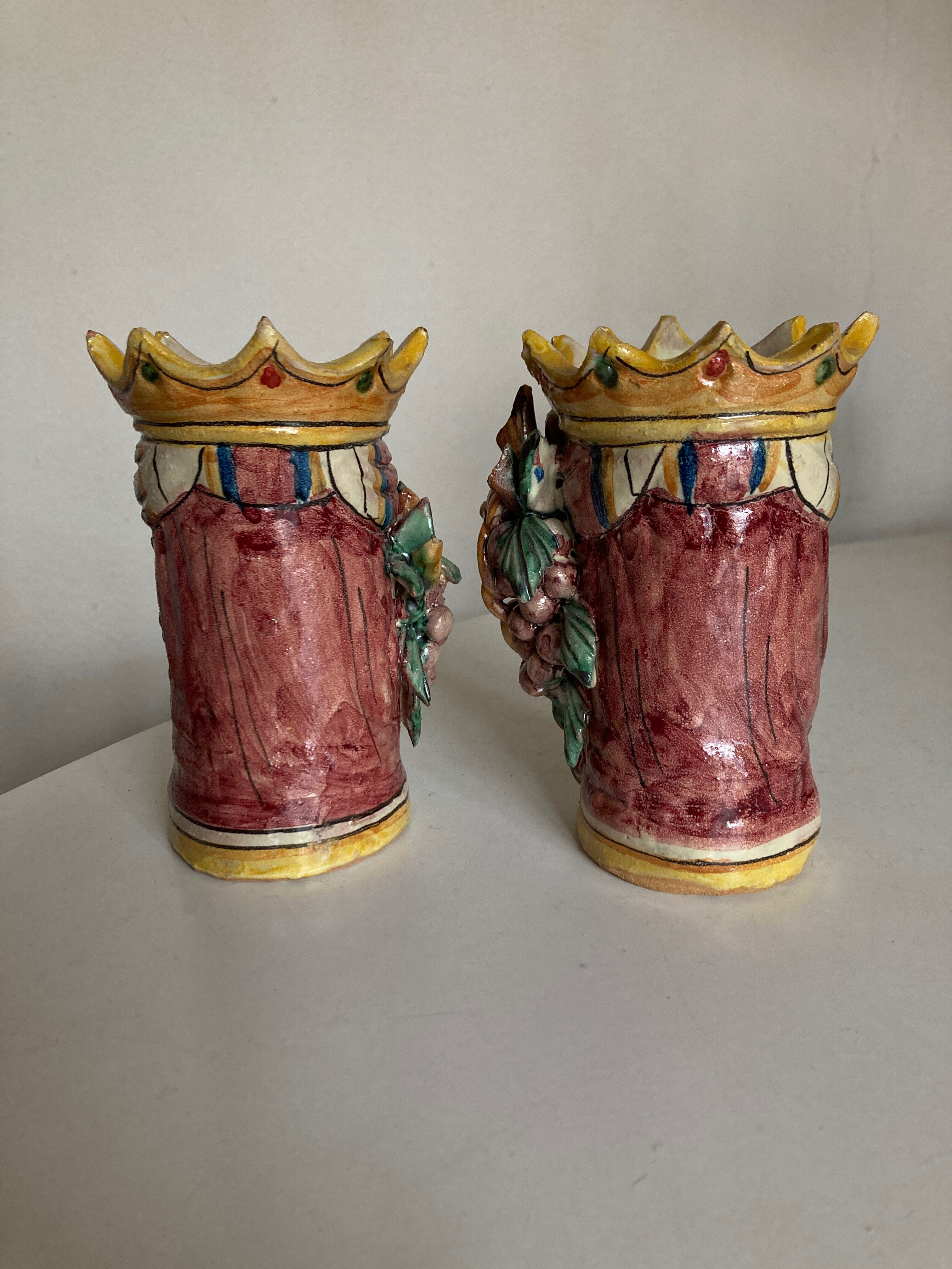 Pair of vases heads di Moro Caltagirone Italian design Sicily