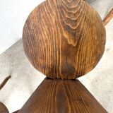 Set of three alpine chairs in solid pine, France, 1950s.