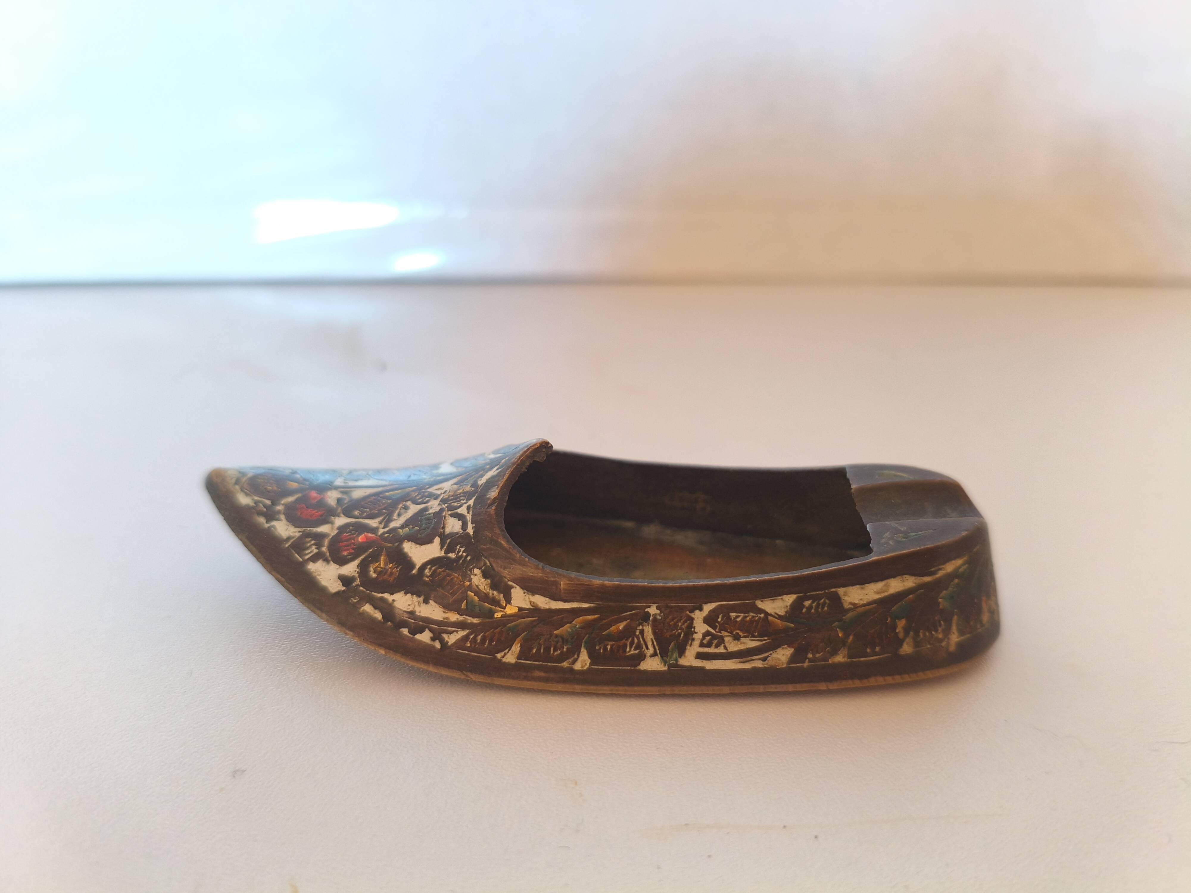 Cendrier Porte encens en laiton babouche origine inde