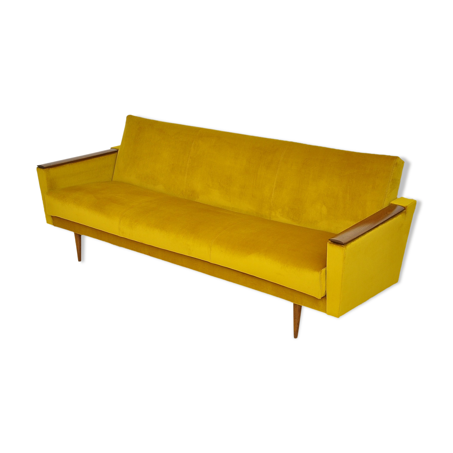 Yellow velvet sofa with fold-out function, 1960s