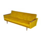 Yellow velvet sofa with fold-out function, 1960s